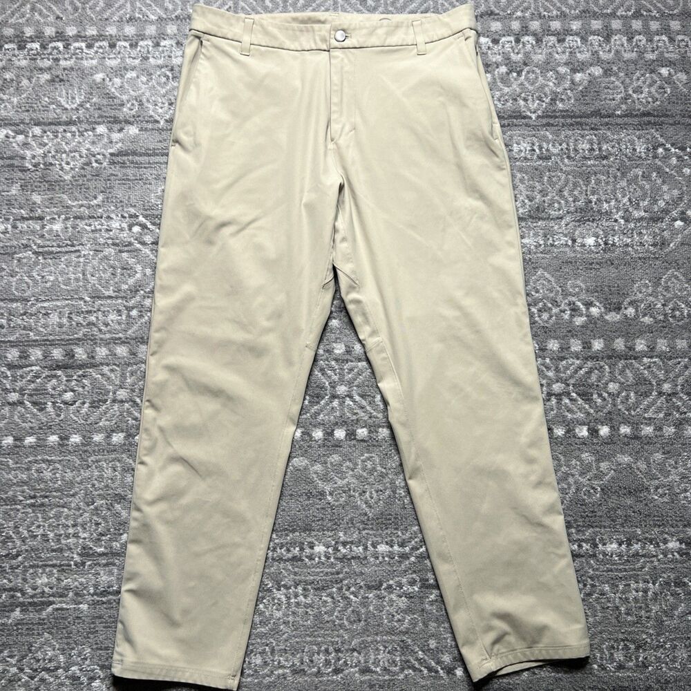 Lululemon Commission Pants Men 34 x 29 Tan Classic Fit Warpstreme Activewear